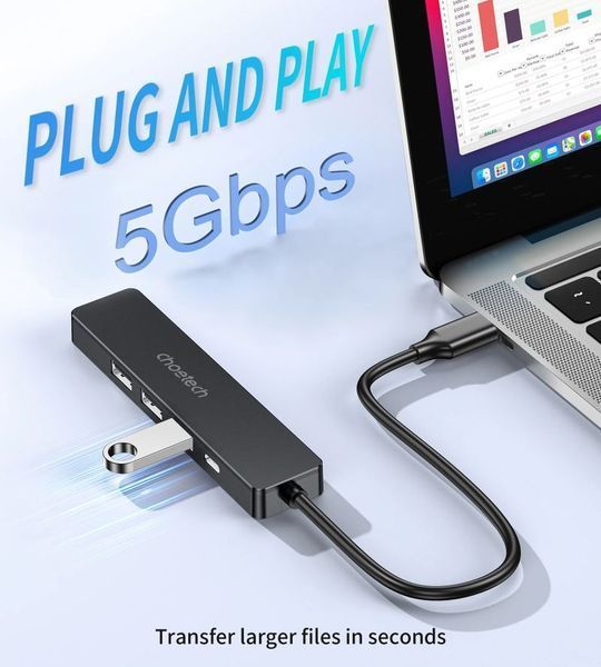Адаптер Choetech HUB-M80-BK, USB Type-C 5-в-1 HUB-M80-BK фото