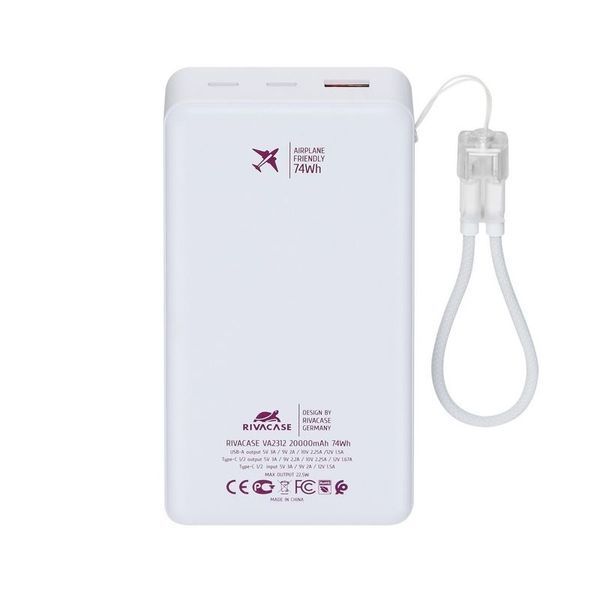 Портативний зарядний пристрій Rivacase, 20000 mA, RIVAPOWER VA2312 (White) RIVAPOWER VA2312 (White) фото