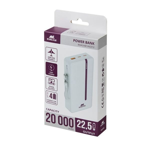 Портативний зарядний пристрій Rivacase, 20000 mA, RIVAPOWER VA2312 (White) RIVAPOWER VA2312 (White) фото