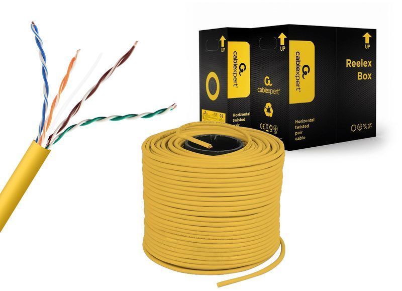 Звита пара,Cablexpert UPC-5004E-SOL-Y, CAT5e, одножильна, алюміній під міддю (CCA з AWG24), неекранована, жовтий, 305 м UPC-5004E-SOL-Y фото
