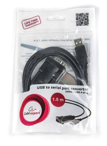 Перехідник Cablexpert UAS-DB9M-02, USB А-тато/DB9M (serial port), 1.5 м UAS-DB9M-02 фото
