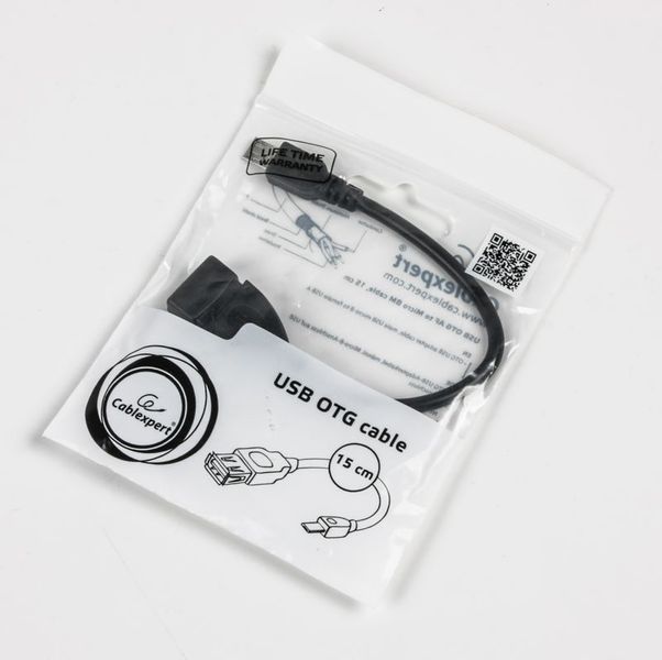 Кабель-адаптер USB OTG Cablexpert A-OTG-AFBM-03 для пристроїв, AF - Micro BM, 0.15 м. A-OTG-AFBM-03 фото
