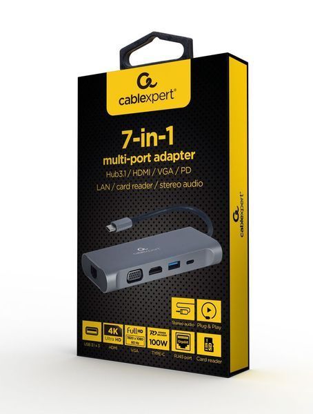 Адаптер Cablexpert A-CM-COMBO7-01, USB Type-C 7-в-1 A-CM-COMBO7-01 фото