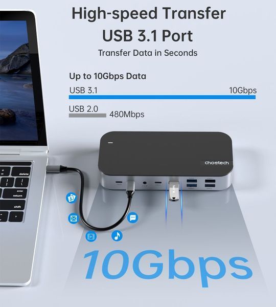 Адаптер Choetech HUB-M52-GY, USB Type-C 15-в-1 HUB-M52-GY фото