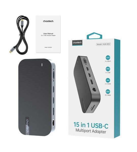 Адаптер Choetech HUB-M52-GY, USB Type-C 15-в-1 HUB-M52-GY фото