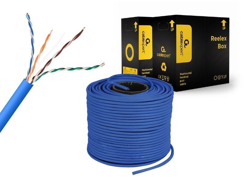 Звита пара,Cablexpert UPC-5004E-SOL-B, CAT5e, одножильна, алюміній під міддю (CCA з AWG24), неекранована, голубий, 305 м UPC-5004E-SOL-B фото
