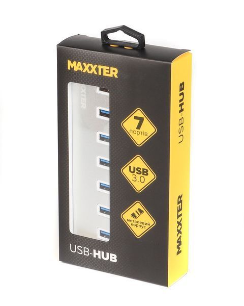 Maxxter Хаб USB 3.0 Type-A HU3A-7P-01 на 7 портів, метал, сріблястий HU3A-7P-01 фото