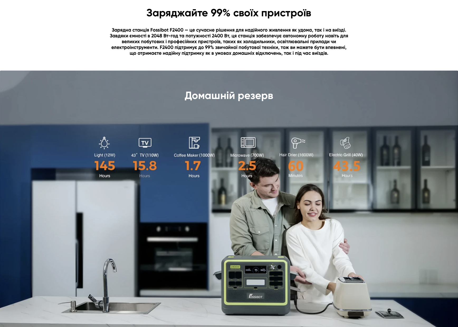 Зарядна станція Fossibot F2400, 2400 Вт, 2048 Вт*год (електростанція для дому, UPS, ДБЖ)